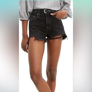 Levi’s Women's 501 Premium distressed cut off denim Shorts Black “Wise Up” Sz 25
